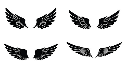 A set of four different black angel wing designs on white background