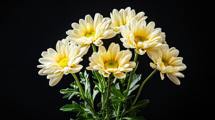 Bouquet of white flowers is arranged in a vase