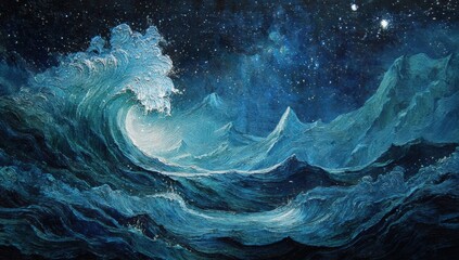 Night seascapes with textured mountains