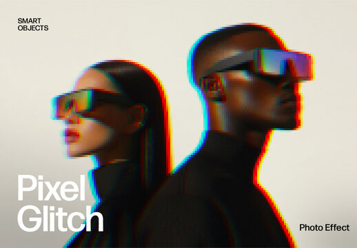 Pixel Glitch Photo Effect with Retro Pixelation, RGB Shift and Digital Distortion
