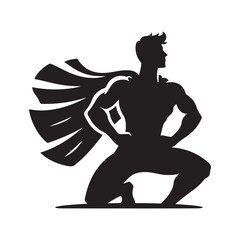 superhero pose vector silhouette clip art logo design illustration. superhero city sports icon collections.