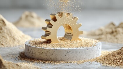 Golden gear sinking into beige sand