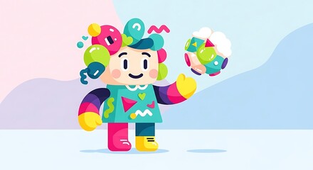 Obraz premium Playful character with colorful abstract ball brings joy and creativity to any project