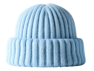 Stylish light blue knit beanie hat to keep warm in winter, fashion accessory for cozy weather, modern headwear