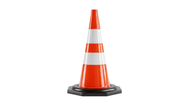 Orange and white traffic cone, isolated on white background.
