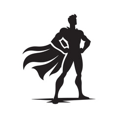 superhero pose vector silhouette clip art logo design illustration. superhero city sports icon collections.