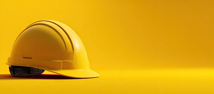 A yellow hard hat rests on a yellow background - Powered by Adobe