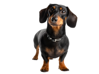 Adorable dachshund puppy looking directly at camera with curious expression, perfect for pet lovers and dog breed enthusiasts