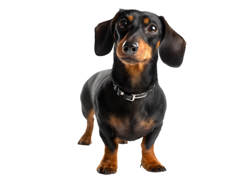 Adorable dachshund puppy looking directly at camera with curious expression, perfect for pet lovers and dog breed enthusiasts