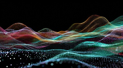 Abstract blue pink glowing particles wave pattern 3D render, AI technology concept futuristic digital design element