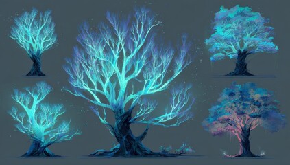 Fantasy trees glowing with ethereal light