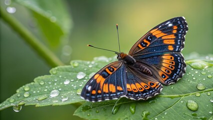 Obraz premium Butterfly With Orange And Black Wings On Leaf insect