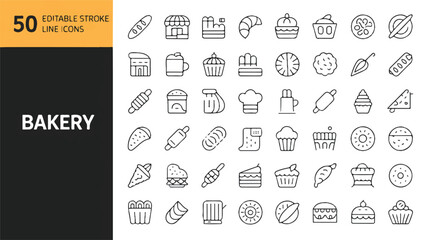 Fifty minimalist line art icons with silhouette style