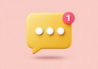 Yellow speech bubble notification with number one indicating unread message on pink background representing social media engagement