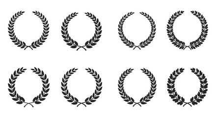 Collection of laurel wreaths in various styles and designs on white background
