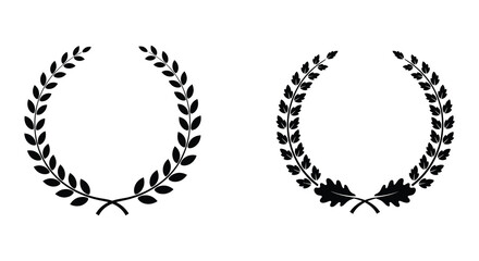 Laurel wreath silhouettes in black on white background for awards and recognition