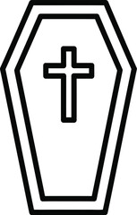 Obraz premium Simple line art illustration of a coffin with a cross symbol
