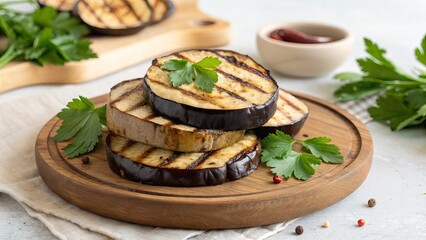 Grilled Eggplant Slices with Parsley Garnish aubergine