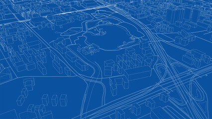 Urban Blueprint with Park and Roads