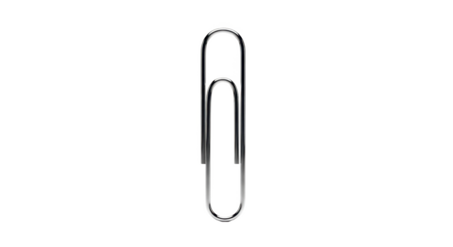 Simple black and white illustration of a paperclip.