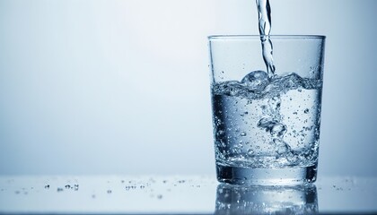 A refreshing splash of clean water being poured into a clear glass