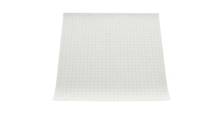 A sheet of white graph paper, slightly curled, isolated on white background.