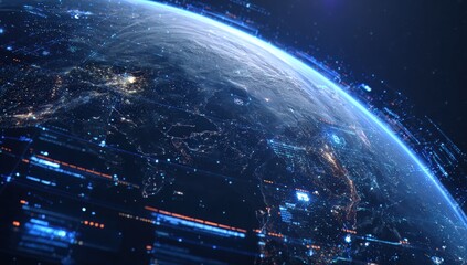 Futuristic Earth with digital overlays