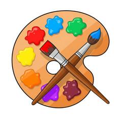 palette with brushes and paints