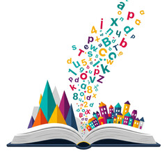 open book with colorful rainbow