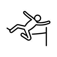 Athletic figure in motion clearing a hurdle in a stylized outline icon