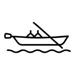 Simple Outline Icon of a Rowboat with Oars on Wavy Water