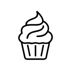 Simple and clean line art illustration of a frosted cupcake in a wrapper
