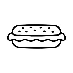 Simple Line Art Illustration of a Delicious Hot Dog with Bun and Wavy Filling