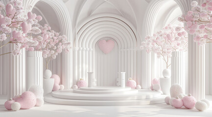 pink corridor with columns