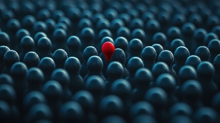 Obraz premium A red and black ball in a sea of black balls.