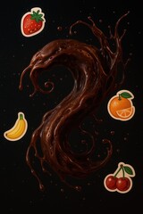 Dark Chocolate Splash S-Curve with Cute Fruit Stickers