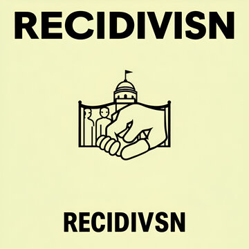 A Symbolic Line Art Poster on Recidivism, in Two Tones