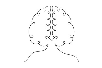 Human brain continuous one line drawing minimalist design on white background, abstract vector illustration