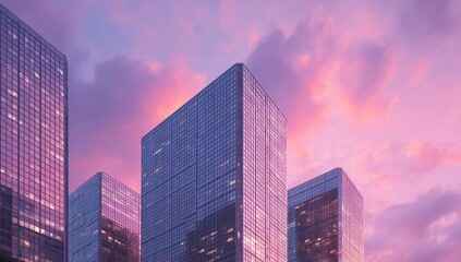 Obraz premium Modern skyscrapers at sunset (1)