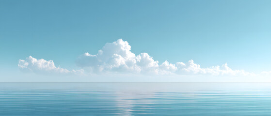 Obraz premium Serene ocean horizon with soft clouds gentle blue sky and calm water surface
