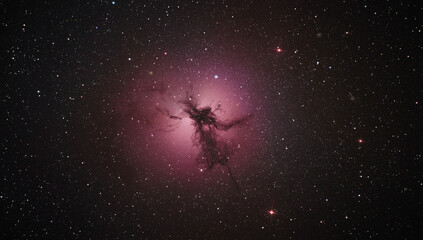 Naklejka premium Glowing Pink Green Nebula with Distant Galaxies and Stars