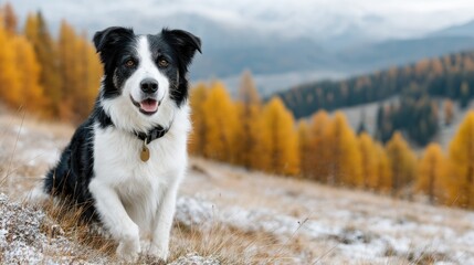 Fototapeta premium Playful Border Collie in Snowy Mountain Field