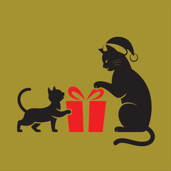 cat with Christmas gifts box vector 