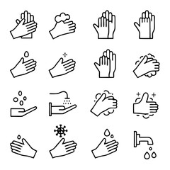 Hand washing icons hygiene, cleanliness, and virus prevention for health and sanitation