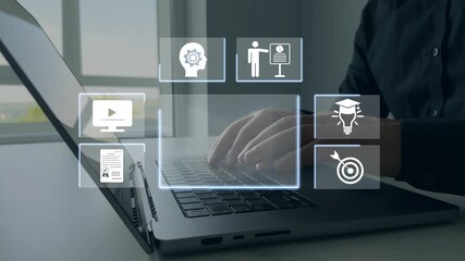 E-learning education.Internet lessons and online.Innovative e-learning solutions empower online education, offering engaging digital courses, personalized learning paths, global access to knowledge.	
