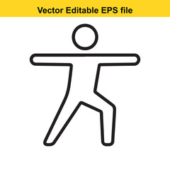 Simple line drawing of a person in a yoga pose, isolated on white background