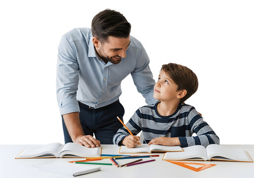 Father helping son with homework, fatherhood and education - Powered by Adobe