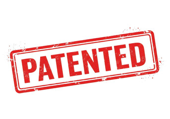 Glowing red "patented" stamp isolated for innovation and legal protection transparent background