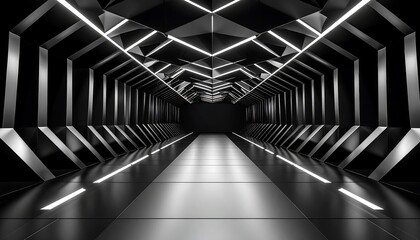 Fototapeta premium Futuristic Dark Tunnel with Glowing Lights Perspective View