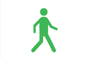 Green stick figure walking against a white background
